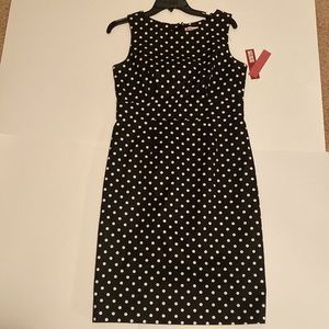 NWT Merona sheath dress white and black polkadot thick fabric, size 8